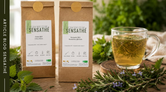 Tisane d’ortie et romarin pour préparer naturellement la peau au soleil et soutenir la protection cellulaire avant l’été - Herboristerie Sensathé Tisane d’ortie et romarin pour préparer naturellement la peau au soleil et soutenir la protection cellulaire avant l’été - Herboristerie Sensathé